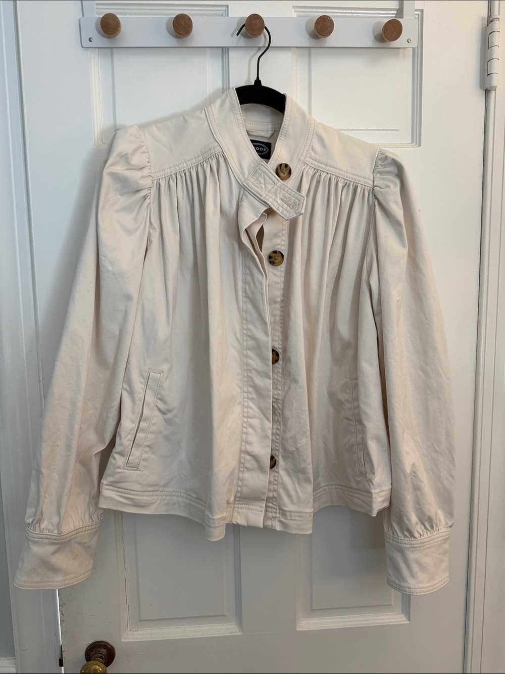 Structured Cream Utility Jacket with Gathered Shoulders